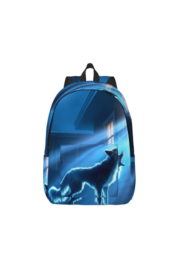 A Wolf Barks Out A Window Canvas Backpack for Men Women Rucksack Casual Travel Daypack College Tote Satchel Bookbag for Teens-Small