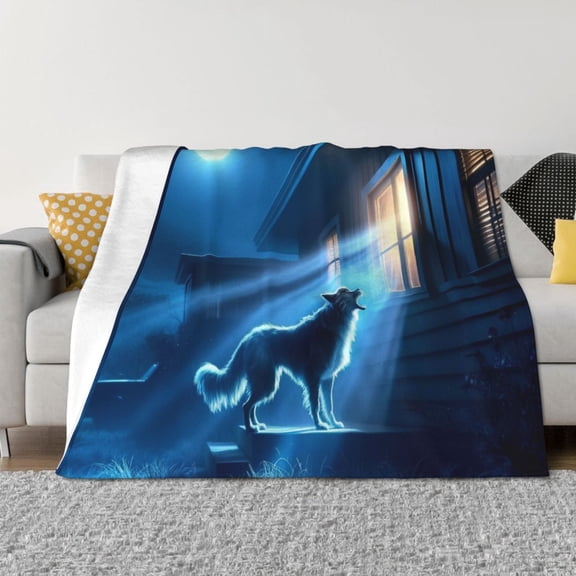 Naloa A Wolf Barks Out A Window Flannel Fleece Throw Blanket for Bed Couch, Thick Blanket - All Seasons Suitable for Women, Men and Kids-