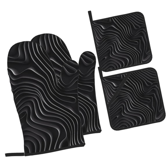 Naloa Abstract Black And White Waves Oven Mitts and Pot Holders 4 pcs Set, Cooking Baking Grilling Kitchen Oven Glove for Cooking