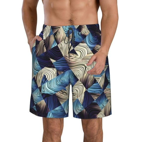 Naloa Abstract Blue Squares Men's Beach Shorts, Surfing shorts, Swim trunks, Quick Dry Swim Trunks for Surfing Beach Fun - X-Large