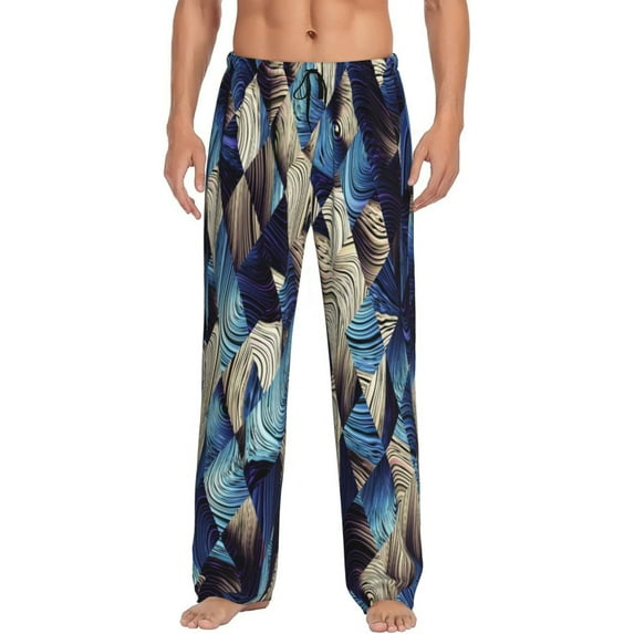 Naloa Abstract Blue Squares Pajama Pants Men, PJ Bottoms, Sleep & Lounge Pants-Small