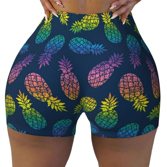 Naloa Abstract Bright Pineapple Fruit Retro Biker Shorts for Women Seamless Scrunch Short Women’s Yoga Shorts for Gym Running Sport Shorts - Medium