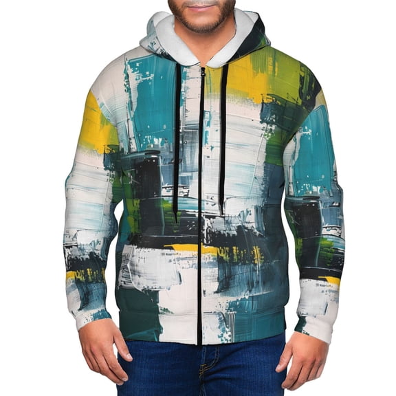 Naloa Abstract Brushstrokes Green Blue Men’s Hoodies, Zip up Hoodie, Sweatshirts,Hoodies for Men Sizes S-3XL-Small