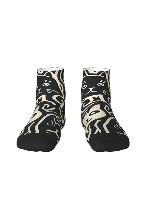 Abstract Cat Faces Pattern Ankle Socks for Women Non Slip Socks No Show Socks Classic Low Cut Casual Socks Casual Socks