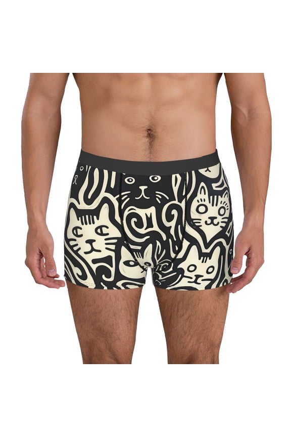 Abstract Cat Faces Pattern Mens Underwear - Boxers for Men, Mens Boxer Briefs, Classic Briefs for Men-Small