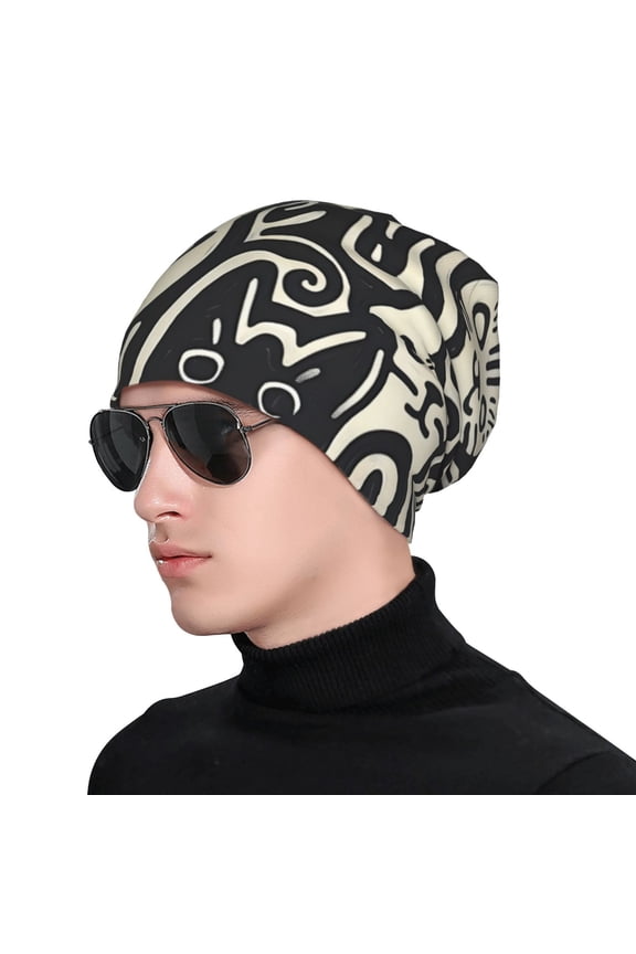 Abstract Cat Faces Pattern Soft Beanie Hat, Knit Beanie Daily Beanie in Fine Knit for Women Men Winter Travel, Outdoor