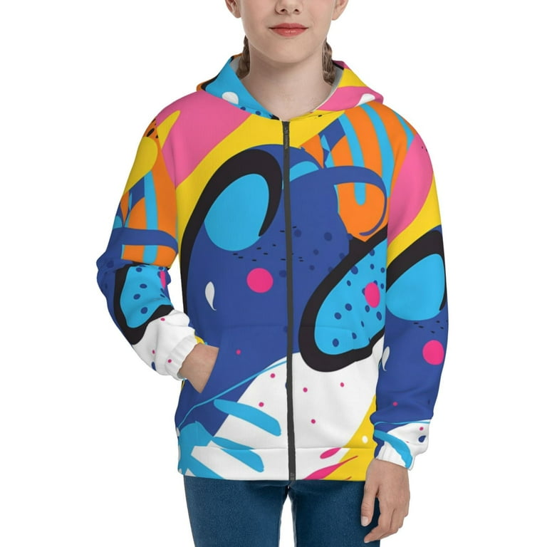 Naloa Abstract Color Splash Teenage Zipper Hoodie Long Sleeve Zip Up Hoodies Casual Jackets Tops for 7 12 Years Medium