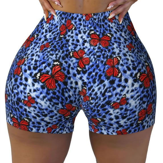 Naloa Abstract Colorful Butterflies Biker Shorts for Women Seamless Scrunch Short Women’s Yoga Shorts for Gym Running Sport Shorts - Medium