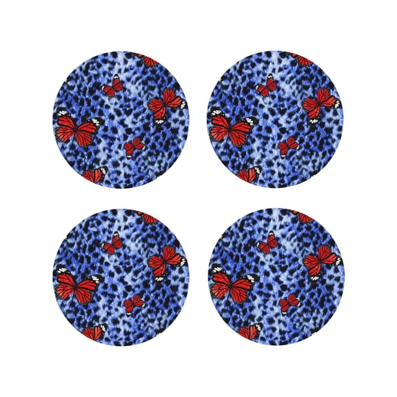 Naloa Abstract Colorful Butterflies Leather Coasters for Drinks, Durable Drink Coasters 4 Set for Tabletop Protection, Luxurious Home Décor and Housewarming Gift ( {designName})Round Shape