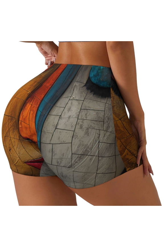 Abstract Colorful Duality Biker Shorts for Women Seamless Scrunch Short Women’s Yoga Shorts for Gym Running Sport Shorts-XX-Large