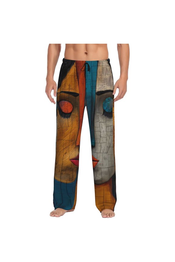 Abstract Colorful Duality Pajama Pants Men, PJ Bottoms, Sleep & Lounge Pants-Large