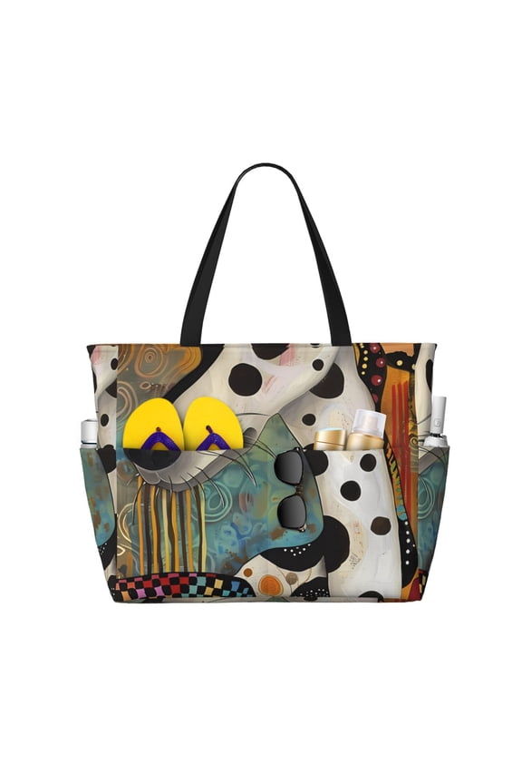 Abstract Dalmatian Art Large Capacity Beach Bag, Waterproof Sandproof Beach Swim Pool Bag Tote Bag for Women