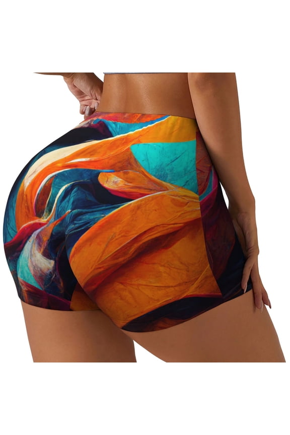 Abstract Fabric Color Waves Biker Shorts for Women Seamless Scrunch Short Women’s Yoga Shorts for Gym Running Sport Shorts-Medium