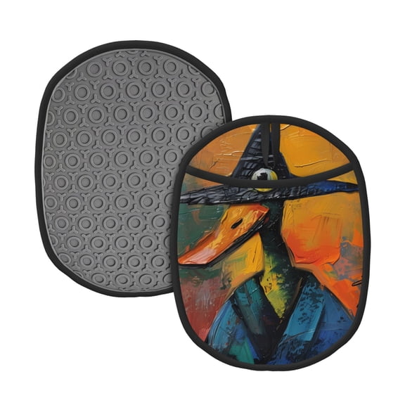 Naloa Abstract Funny Duck Silicone Pot Holders, Oven Mitts Heat Resistant Hot Pads, Non Slip Pot Holder for Kitchen Baking and Cooking 9.4 x 7.5 Inches