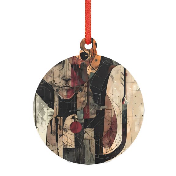 Naloa Abstract Geometric Faces Acrylic Santa Tree Decorations Christmas Hanging Pendant for Christmas Winter New Year Party Hanging Decorations-Round Shape