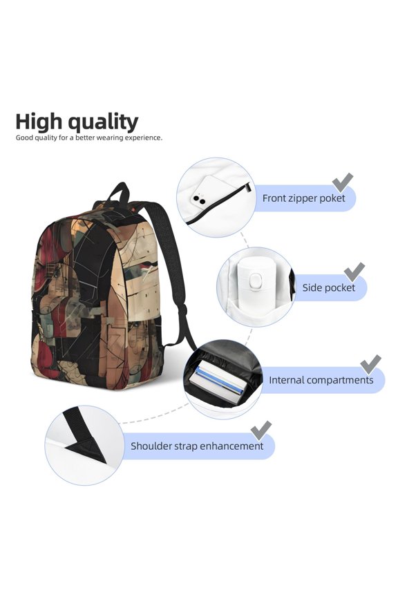 Abstract Geometric Faces Print Durable Canvas College Rucksack,Laptop Excursion Backpack,Travel Notebook School Backpack,Bookbag For Men Women