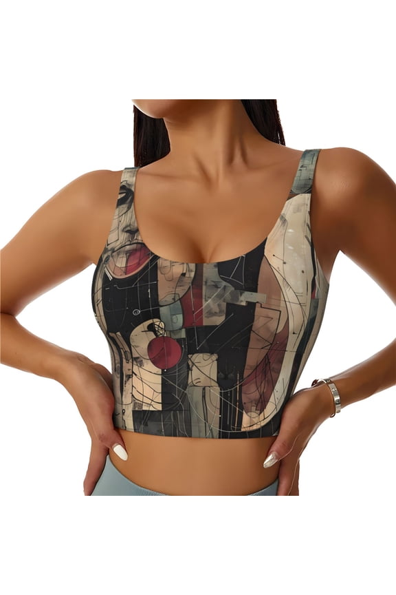 Abstract Geometric Faces Sports Bras for Women,Sports Bras for Women High Support with Removable Pads-XX-Large
