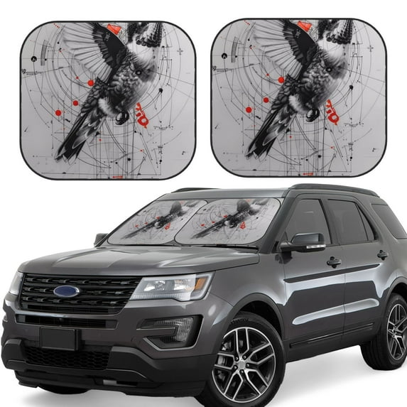 Naloa Abstract Geometric Hummingbird Print 2-Piece Windshield Sunshade,Foldable Car Front Window Sun Shades,for Most Sedans SUV Truck-Large