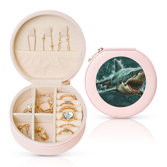 Naloa Abstract Geometric Shark Round Jewelry Box, Travel Jewelry Organizer, 3.9 x 3.9 x 2in Jewelry Storage Box for Women-Pink