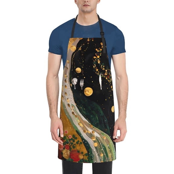 Naloa Abstract Gold Floral Galaxy Apron Kitchen Aprons with Pockets for Women Men Chef