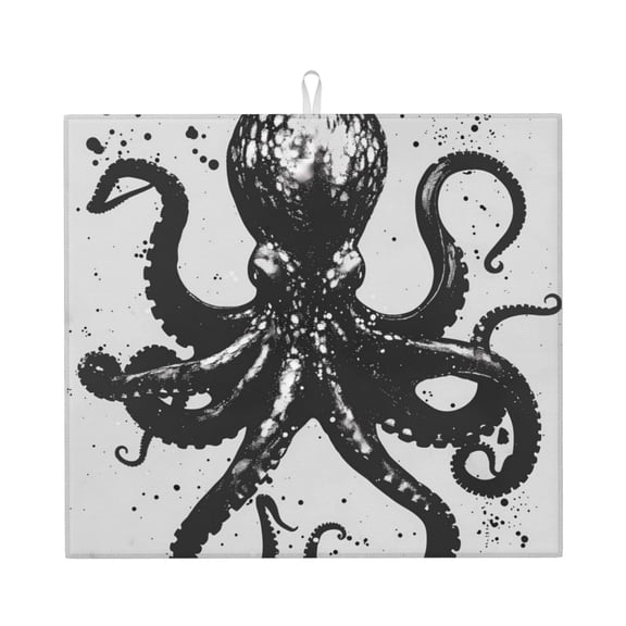 Naloa Abstract Ink Octopus Dish Drying Mat for Kitchen Counter, Heat Resistant Drainer Mats, Absorbent Draining Mat,Dish Rack Pad,16"x18"