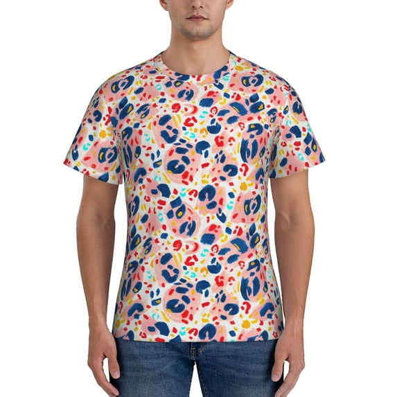 Naloa Abstract Leopard Print Men's T-Shirt Sport T-shirt Men's Basic Tee Casual Men's Shirt, Round Neck, Short Sleeves - X-Large