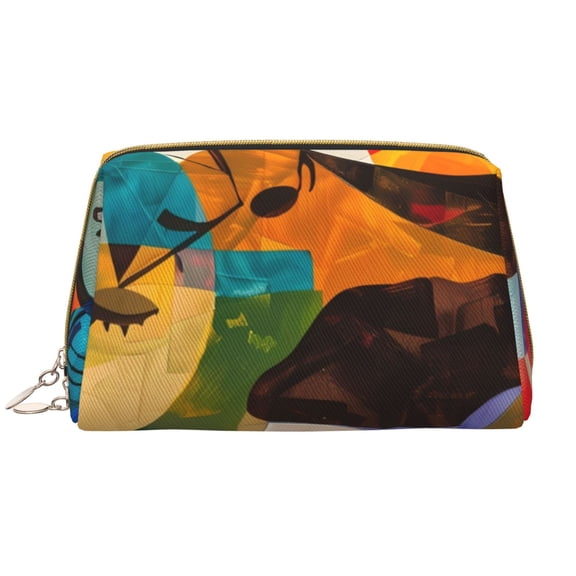 Naloa Abstract Musical Faces Leather Makeup Bag for Purse Travel, Portable Small Cosmetic Organizer for Women and Girls, Make up Bag with Zipper