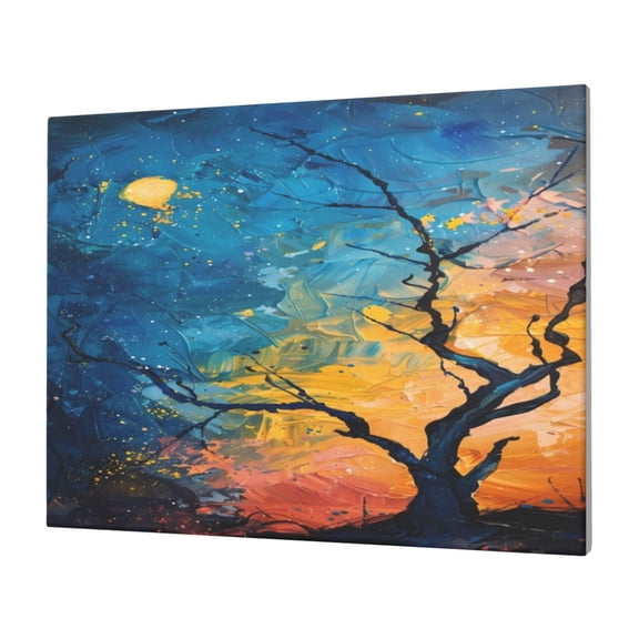 Naloa Abstract Night Sky Tree Print Canvas Picture,Wall Pictures, Modern Decorative Poster,Art Prints for Bedroom, Toilet, 40 x 30 cm, Built-in Wooden Frame