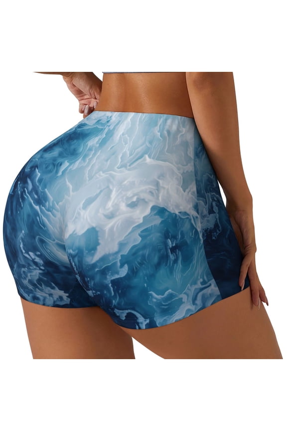 Abstract Ocean Waves Biker Shorts for Women Seamless Scrunch Short Women’s Yoga Shorts for Gym Running Sport Shorts-Large