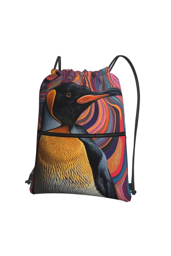 Abstract Pattern Penguin Drawstring Backpack String Bag Cinch Water Resistant for Gym Shopping Sport Yoga