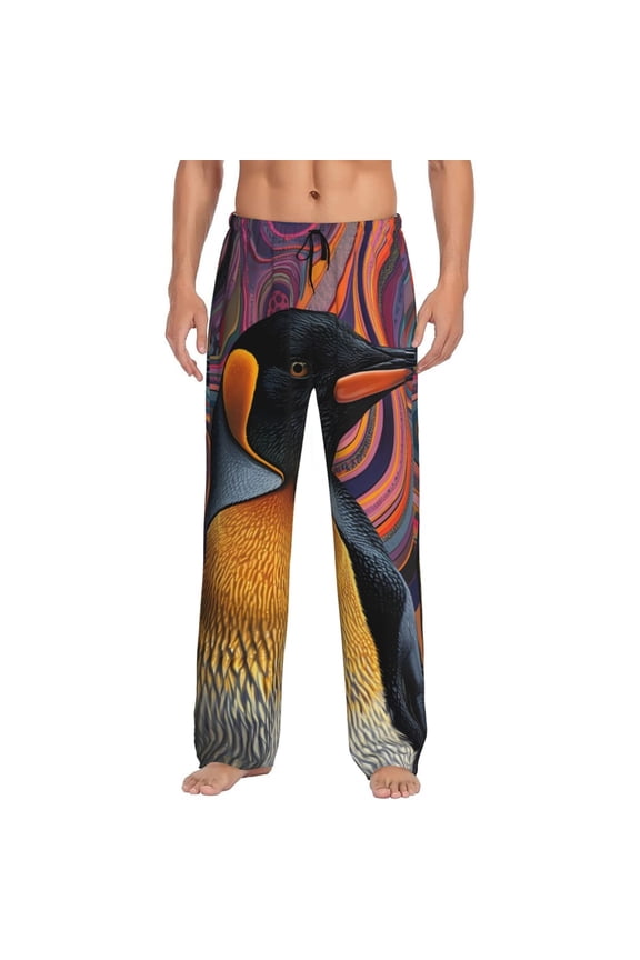 Abstract Pattern Penguin Pajama Pants Men, PJ Bottoms, Sleep & Lounge Pants-Small