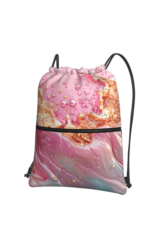 Abstract Pink Gold Splash Drawstring Backpack String Bag Cinch Water Resistant for Gym Shopping Sport Yoga