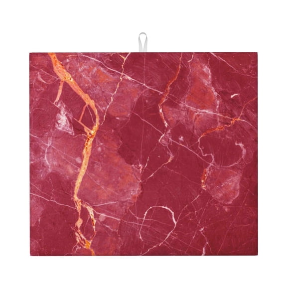 Naloa Abstract Red Marble Dish Drying Mat for Kitchen Counter, Heat Resistant Drainer Mats, Absorbent Draining Mat,Dish Rack Pad,16"x18"