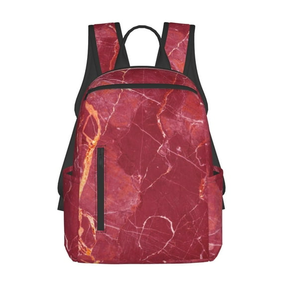 Naloa Abstract Red Marble Print Lightweight DayBackpack Suitable for school, work, shopping, travel, etc.