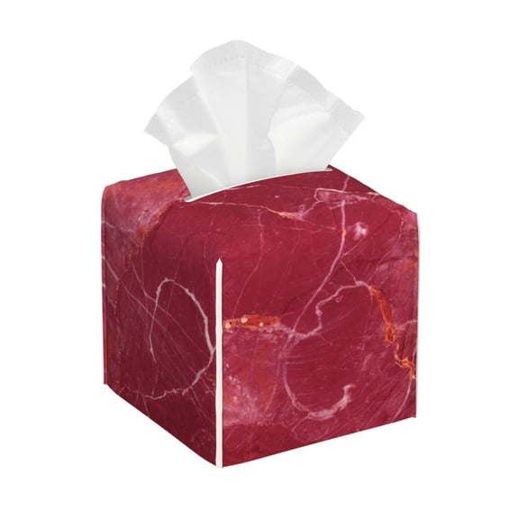 Naloa Abstract Red Marble Tissue Box CoverLeather Tissue Holder Square Facial Tissue Case Facial Paper Organizer Dispenser for Bathroom, Vanity Countertop, Tabletop, Car