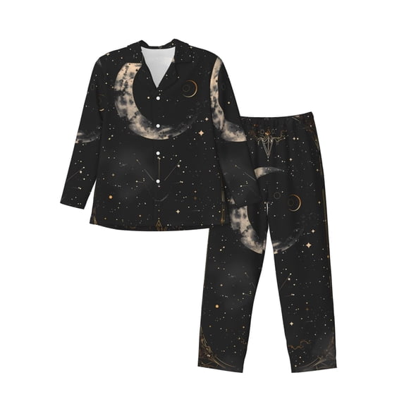 Naloa Abstract Starry Sky Moon Men’s Pajamas Set - Long Sleeve Button Down Sleep Shirt and Pajama Bottoms Sleepwear Set-Medium