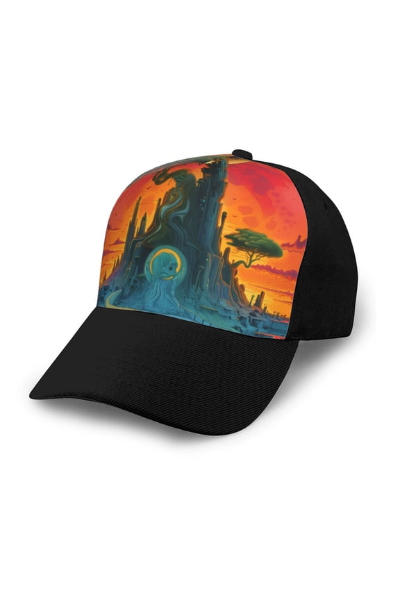 Abstract Tree Castle Adult adjustable Print Baseball Hat, Patchwork curved brim baseball capfor Men and Women, One Size