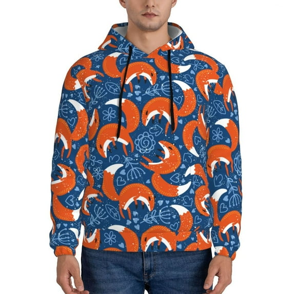 Naloa Abstract Vintage Fox and Plants Men's Casual Hooded Collar Drawstring Hoodies Pullover Sweatshirts Casual Long Sleeve Shirts-4X-Large