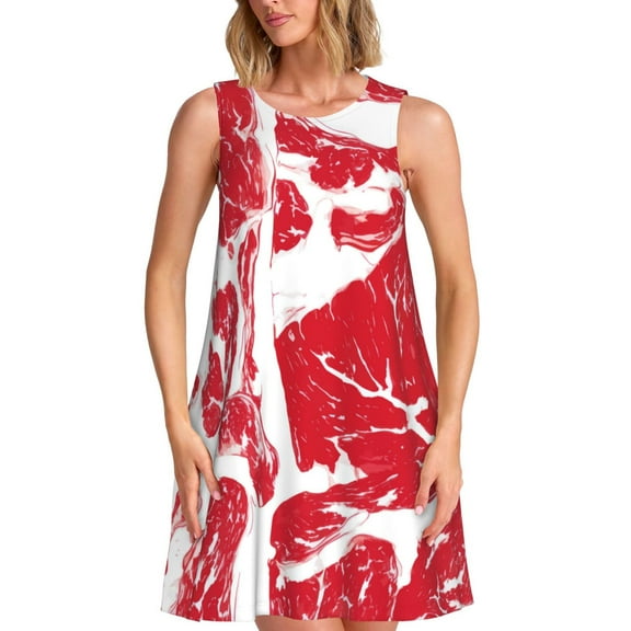 Naloa Abstract meat Print Women's Summer Spring Casual Beach Sundress,Vacation Sleeveless Tank Crewneck Loose Dresses