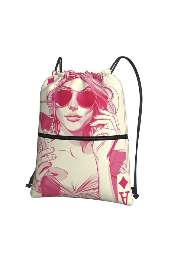 Ace Of Diamonds Lady Drawstring Backpack String Bag Cinch Water Resistant for Gym Shopping Sport Yoga