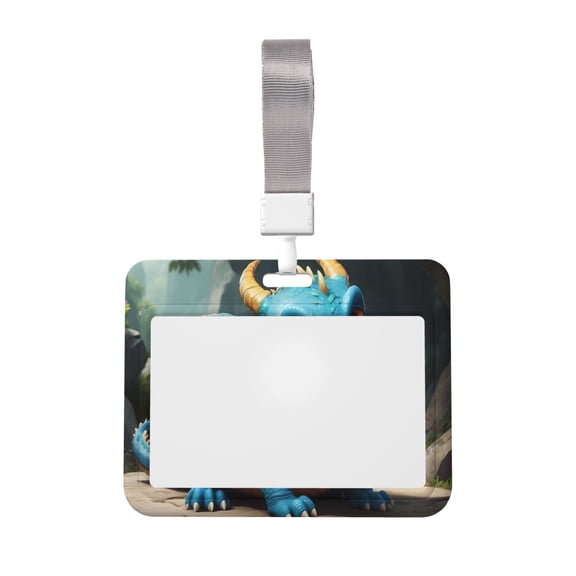 Naloa Adorable Blue Baby Dragon Card Badge Holder Work Badge Sleeve for Office, School, Factory, ID Credit Cards, Driver Licenses and Passes