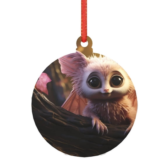 Naloa Adorable Fluffy Bat Acrylic Santa Tree Decorations Christmas Hanging Pendant for Christmas Winter New Year Party Hanging Decorations-Round Shape