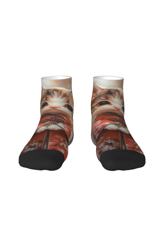 Adorable Kitten In Kimono Ankle Socks for Women Non Slip Socks No Show Socks Classic Low Cut Casual Socks Casual Socks