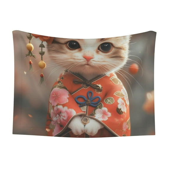 Naloa Adorable Kitten In Kimono Dog Blanket, 3 Sizes Cat Blanket for Indoor Cats Large Medium Small Dog Gifts-Small