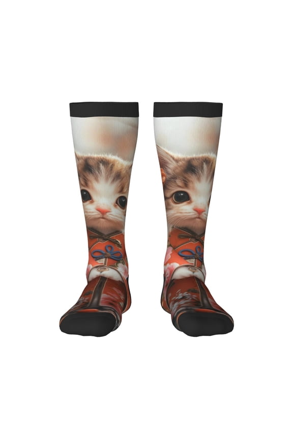 Adorable Kitten In Kimono Knee Socks, High Socks Long Stretchy Sock Women Knee High Stocking, Long Socks for Women
