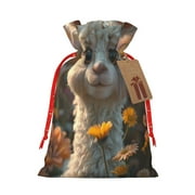 Naloa Adorable Llama In Flowers Drawstring Christmas Bags, 3D Xmas Gift Bags, Christmas Wrapping Bags, Xmas Goodie Bags, Treat Pouch Bags, Party Favor Bags-Medium
