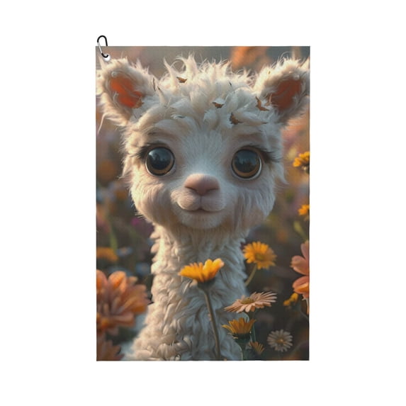 Naloa Adorable Llama In Flowers Golf Towel Golf Gift for Men and Women Golf Towel with Carabiner Clip to Quickly Remove Mud, Dirt and Sweat