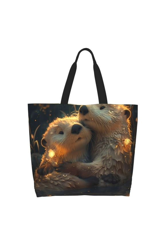 Adorable Otter Pair Hug Tote Bag for Women Large Capacity Shoulder Bag for College Work Travel Shopping