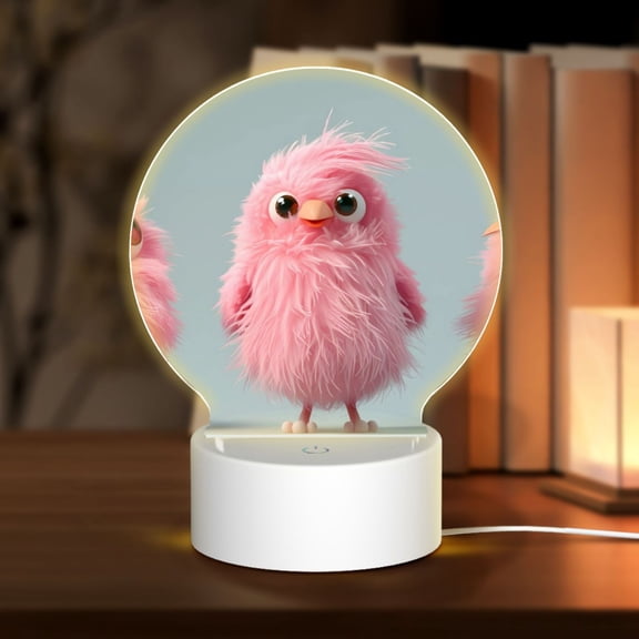 Naloa Adorable Pink Fluffy Birds Acrylic LED Night Light Custom LED Lights Personalized Nightlight Customized Gifts for Family Couples Friends