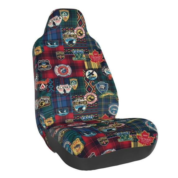 Naloa Adventure Camping Badge Car Seat Covers Universal Front Seat Coves for Car Accessories ,Padded Car Covers for Automotive, SUV, Truck, and Van